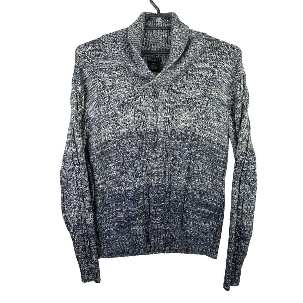 Mens Park Slope Gray Gradient Cable Knit Sweater Shawl Collar Acrylic Size XL